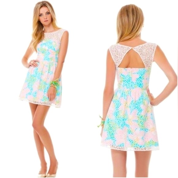 Lilly Pulitzer Dresses & Skirts - Lilly Pulitzer Morrison Lace Overlay Poplin Fit & Flare Dress